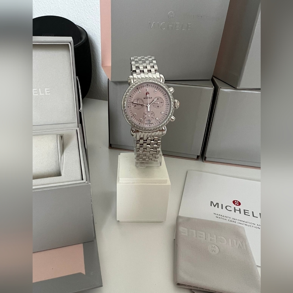 Women michele CSX Diamond Bezel 3-Hand Bracelet Watch